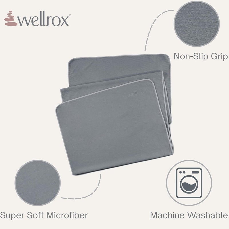 Wellrox منشفة يوغا ميكروفايبر مع قبضة - فائقة الامتصاص، ناعمة للغاية، وتجف بسرعة، منشفة يوغا ساخنة غير قابلة للانزلاق لتمارين البيلاتس، بيكرام، واللياقة البدنية (74” × 26”، رمادي) - Image 2